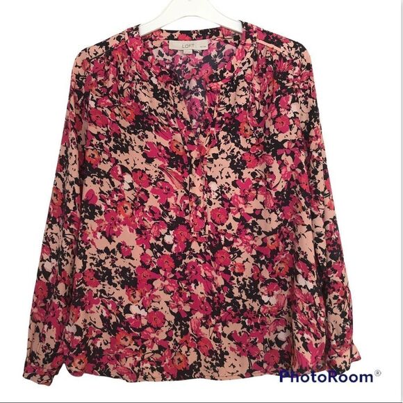 Ann Taylor Tops - Ann Taylor LOFT Floral Long Sleeves Half-Button Down Blouse Size XXSP